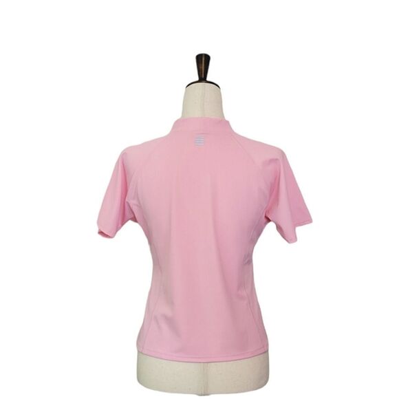Lands' End Girls Pink Elbow Sleeve High Neckline Rash Gaurd Swim Top Size L - Picture 3 of 5